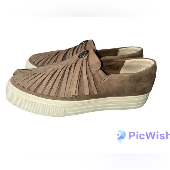 Unbridled by Ariat Mila Fringe Suede Taupe Slip-on Sneakers, Size 7 - Picture 1 of 11